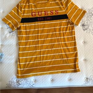 Guess Mustard Striped Tee with Red Logo